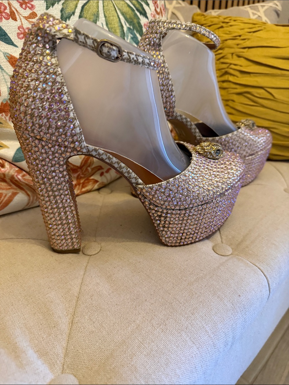 Kurt Geiger Pink Crystal Embellished Ankle-Strap Heels - Picture 2 of 7